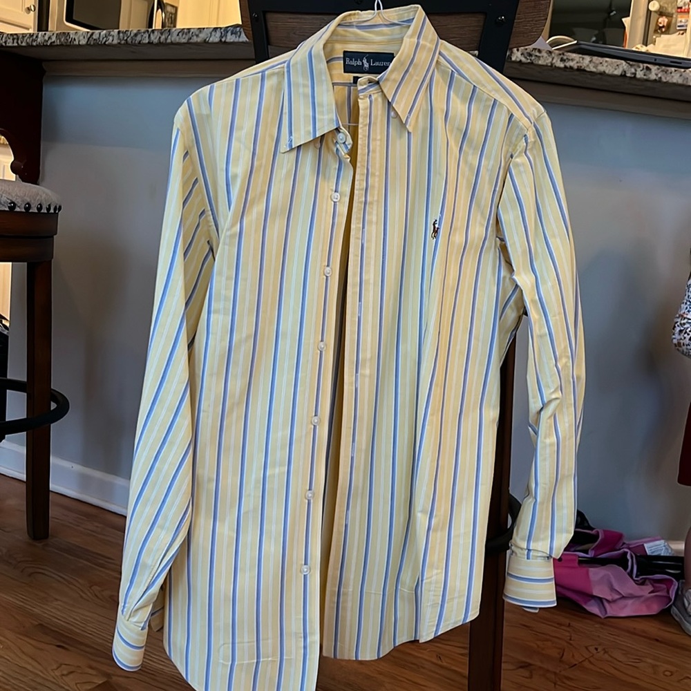 Ralph Lauren - Button Down Polo - Yellow/ Blue stripe - Size : Medium